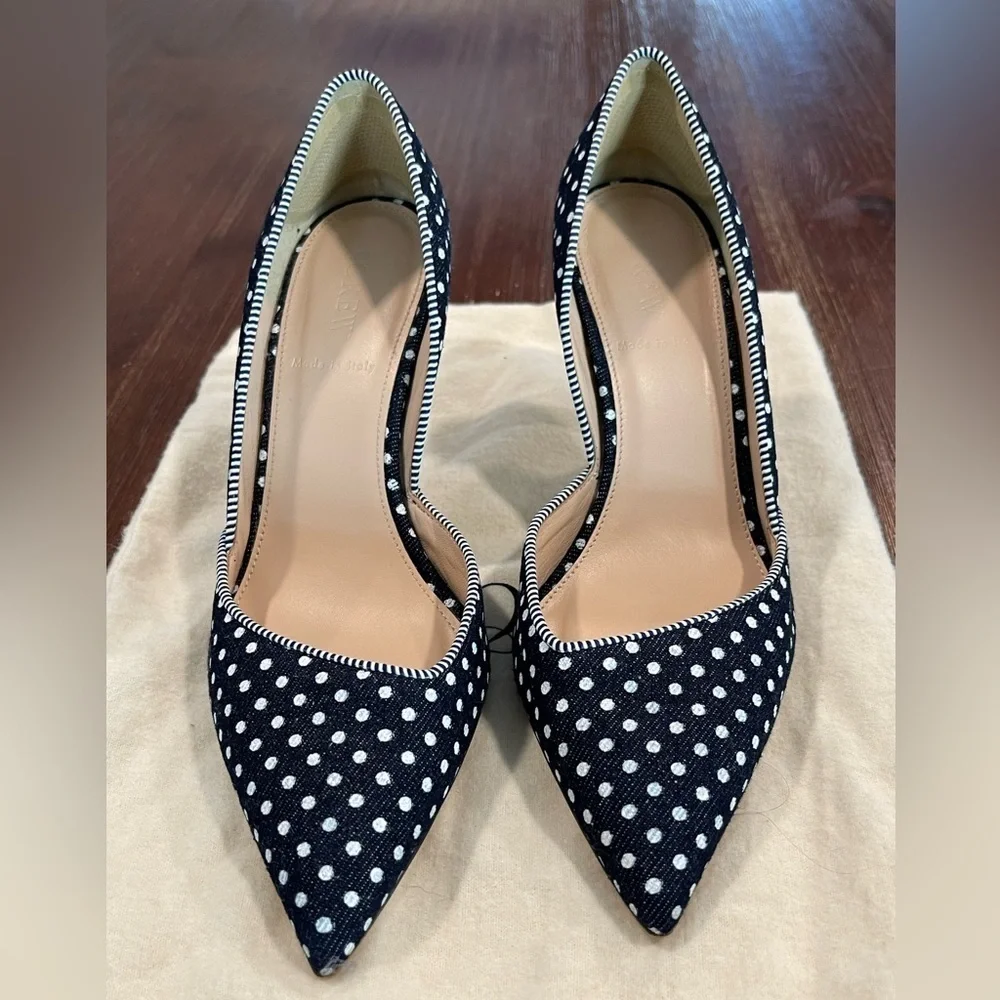 J.Crew | Colette D'Orsay Navy & White Polka Dot Heels | 7